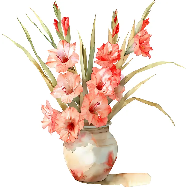 Pink Gladiolus Flowers in a Vase
