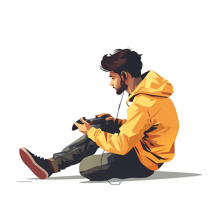 Boy in Yellow Hoodie Playing Video Games