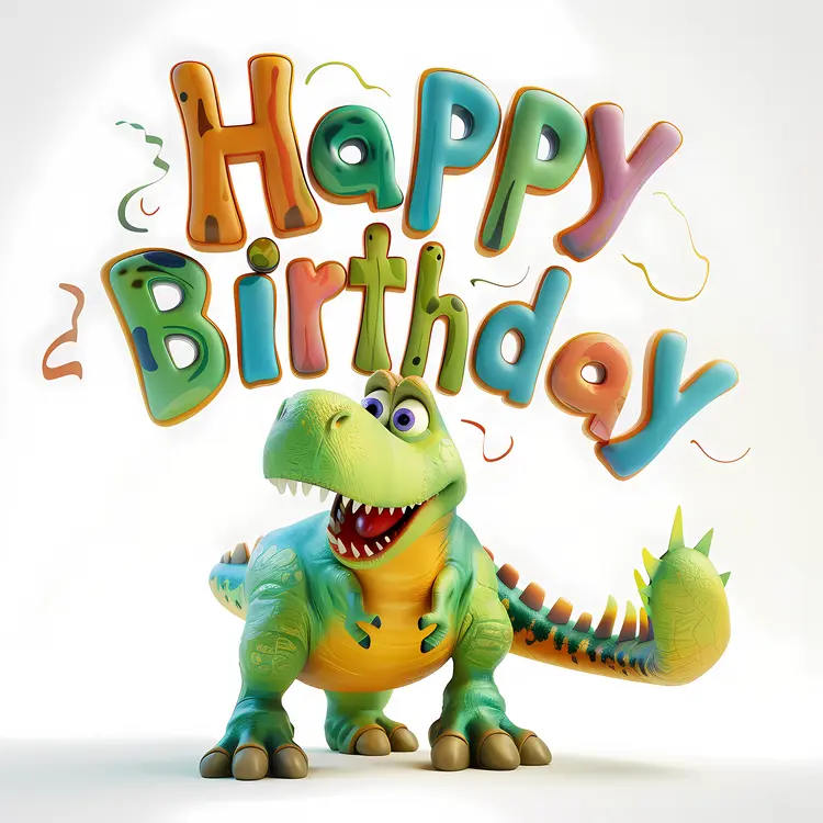 Happy Green Dinosaur with Colorful Letters