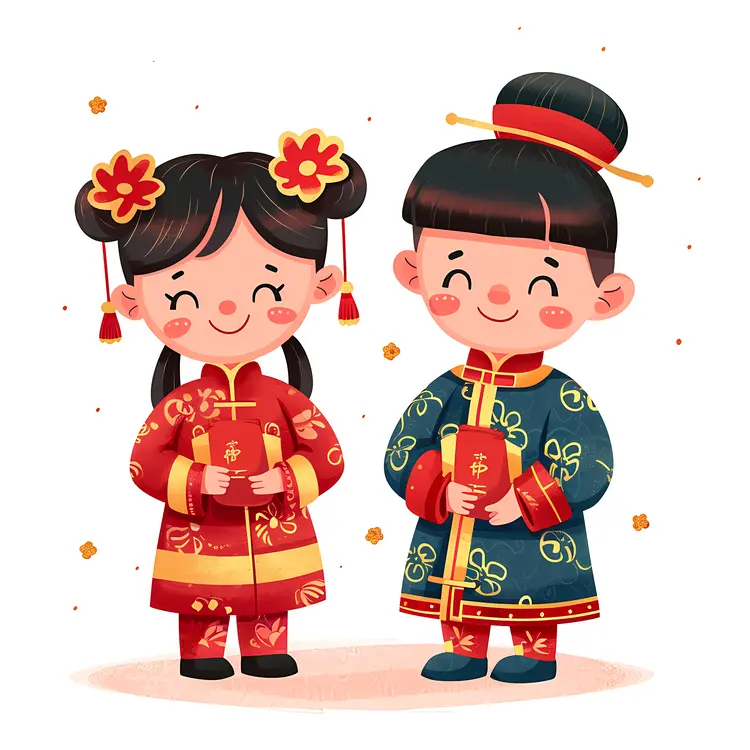 Children in Traditional Chinese Clothing for Chinese New Year