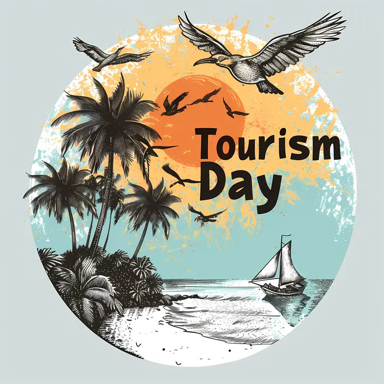 Scenic Tourism Day Celebration with Beach and Sunset