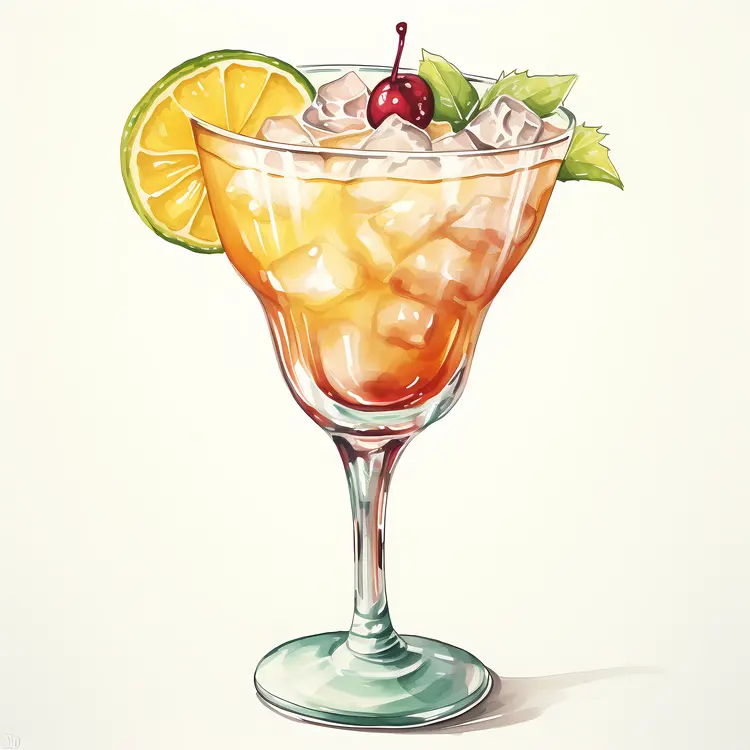 Orange Cocktail with Lime Slice and Cherry