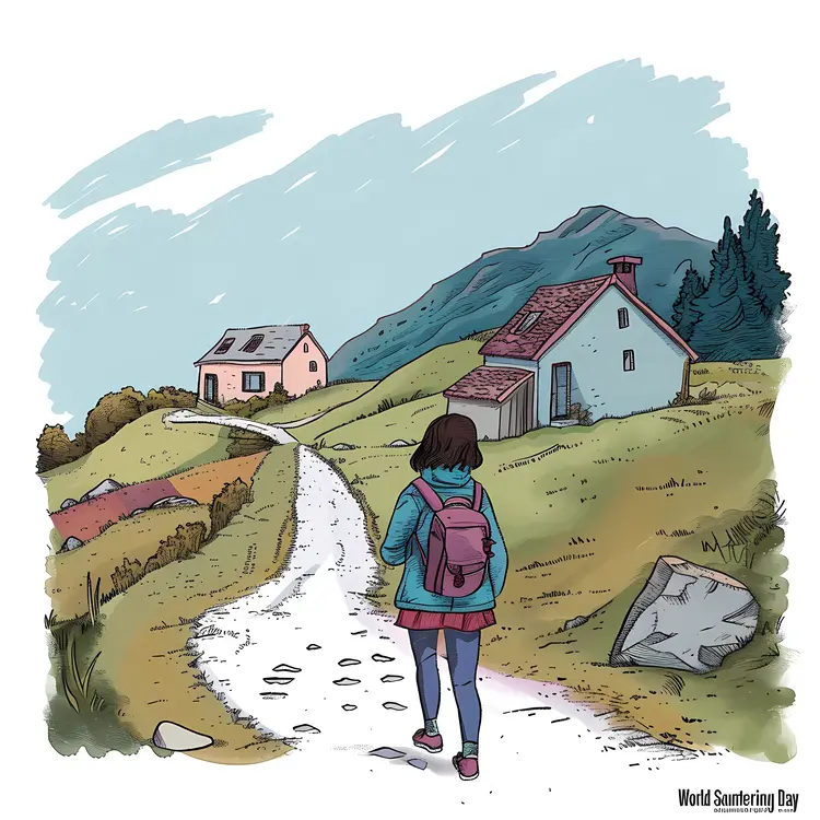 Girl Walking in Hilly Path for World Sauntering Day