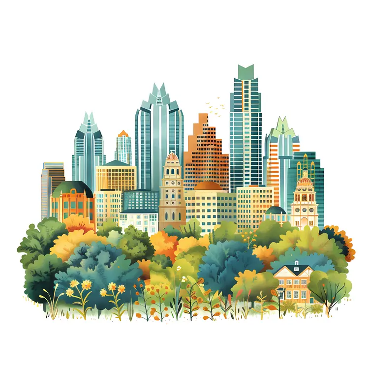 Green City Skyline with Skyscrapers