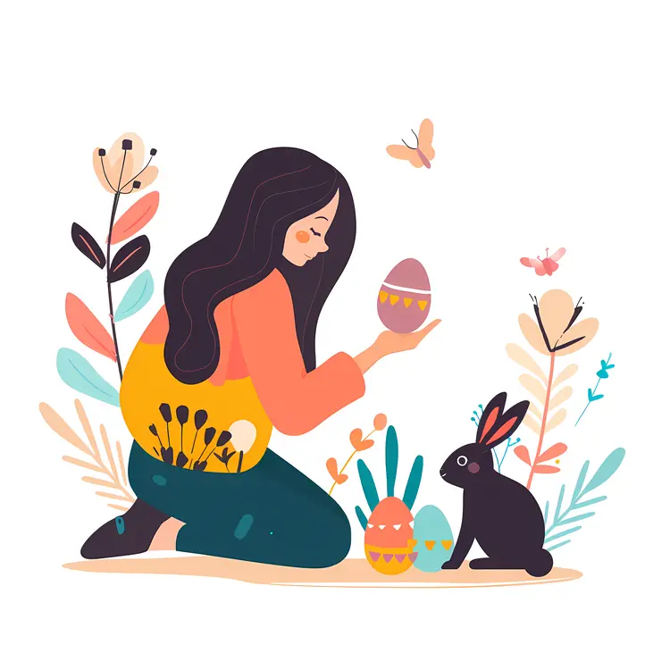 Girl with Easter Egg and Rabbit