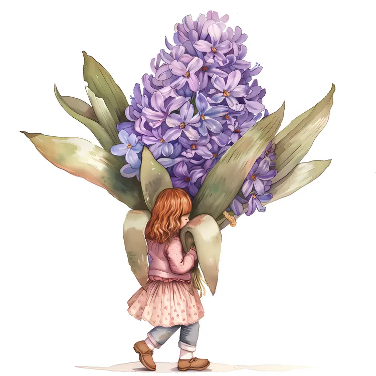 Girl Carrying a Big Purple Flower