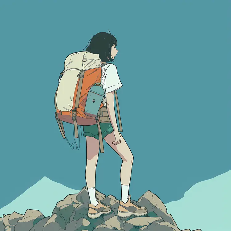 Hiker with Backpack in the Mountains