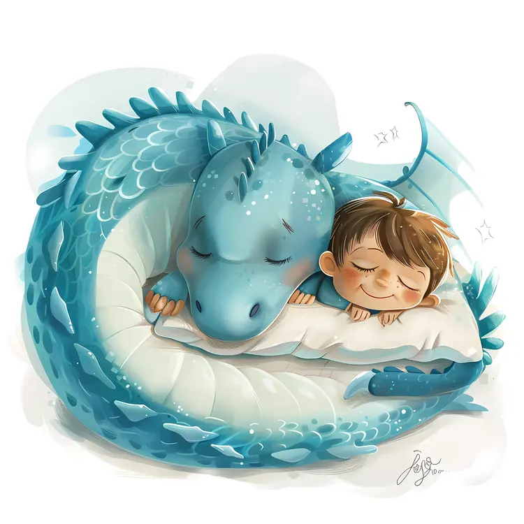 Boy Sleeping with Blue Dragon