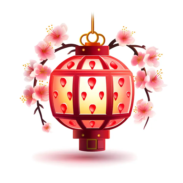 Red Lantern with Cherry Blossoms for Chinese New Year