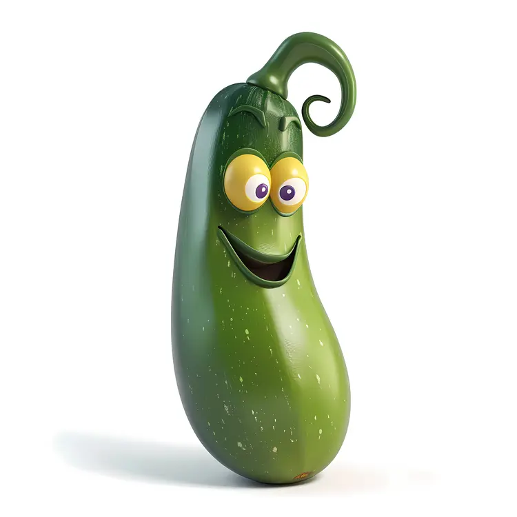 Happy Green Zucchini Cartoon Character