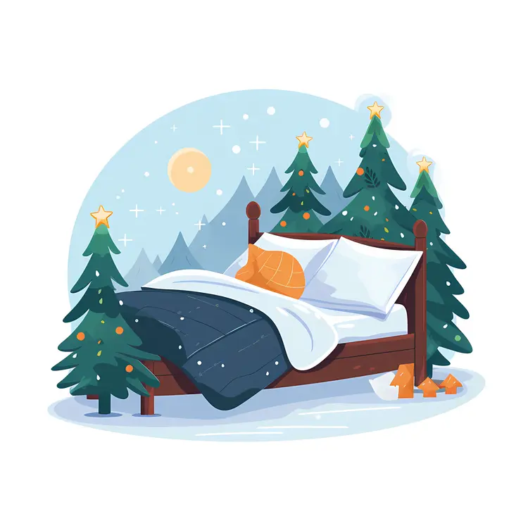 Cozy Bed in Christmas Forest