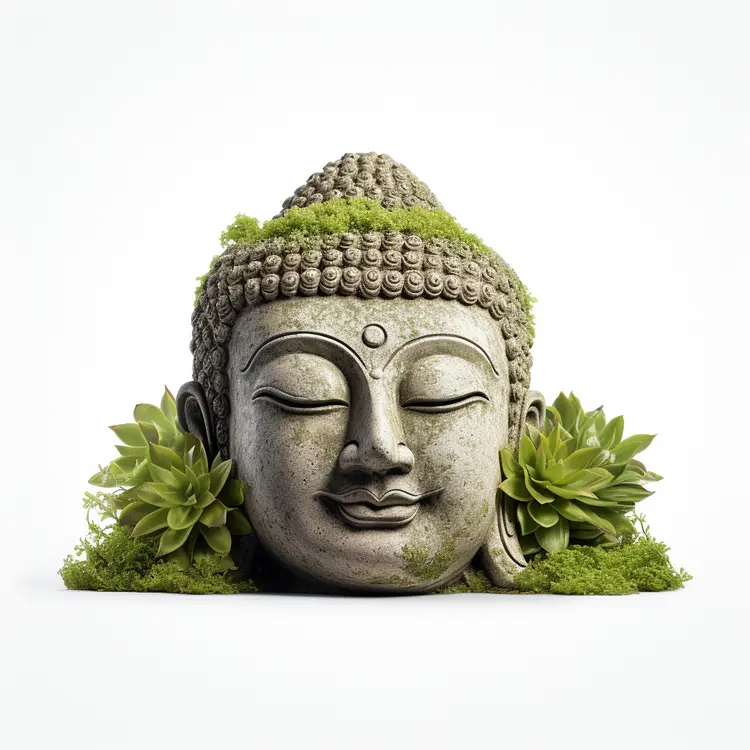 Buddha Head Statue with Greenery