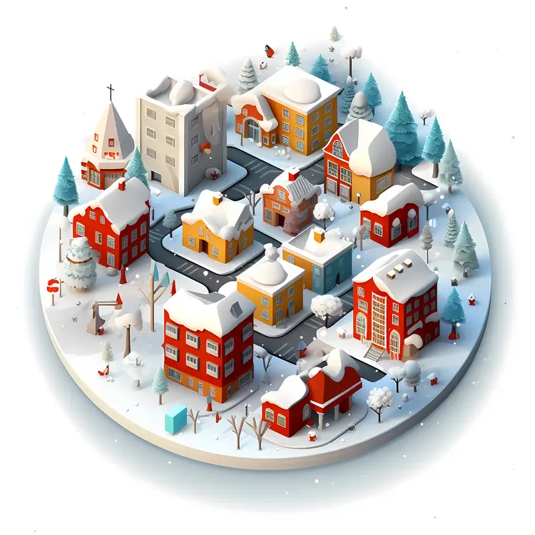 Snowy Neighborhood with Doodle Houses