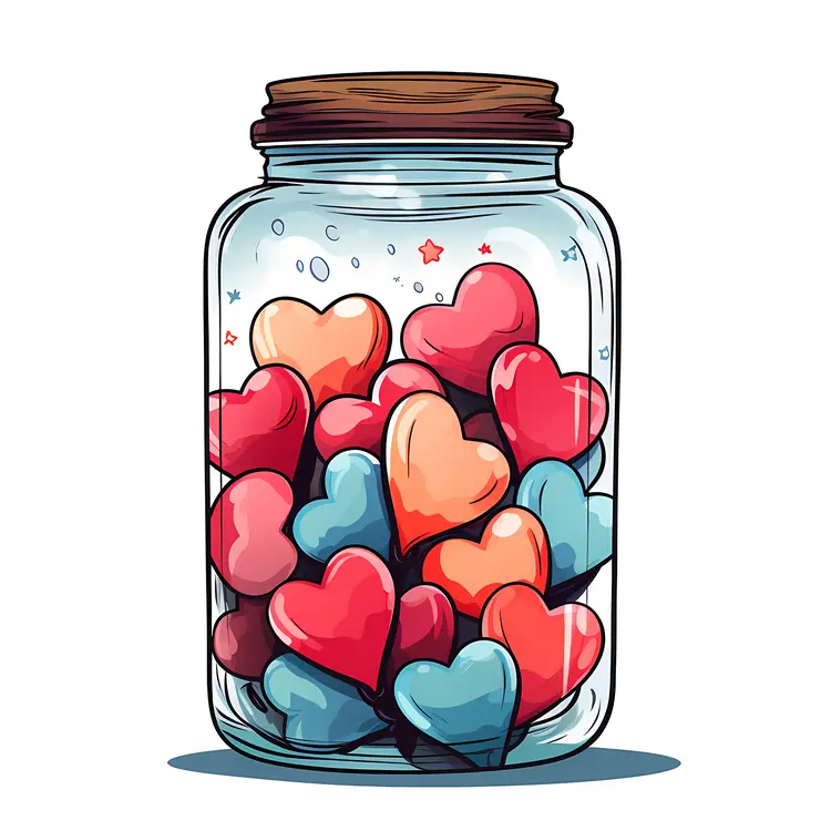 Multicolored Hearts in a Jar