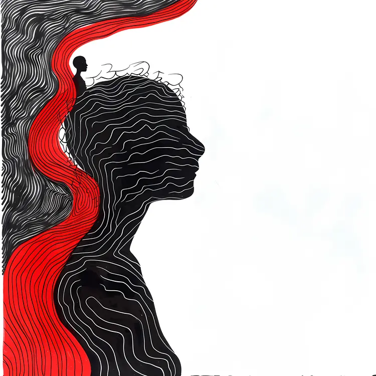 Silhouette with Red and Black Flowing Lines