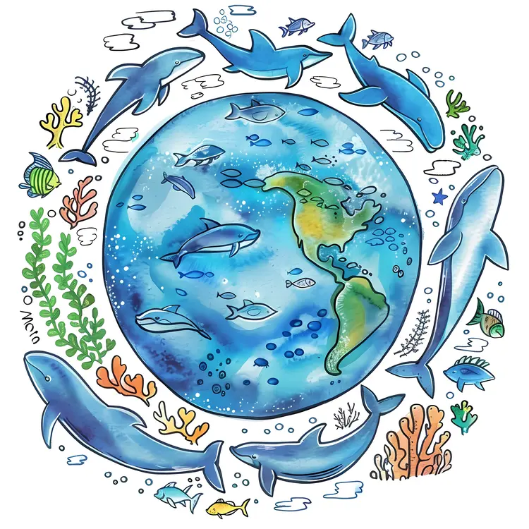 Earth with Marine Life Illustration