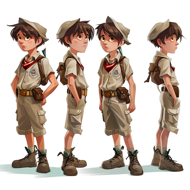 Group of Boy Scouts in Different Poses