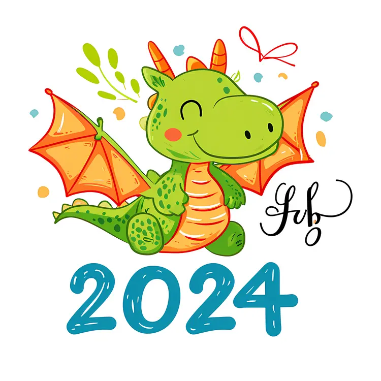 Cute Green Dragon Illustration for 2024 New Year