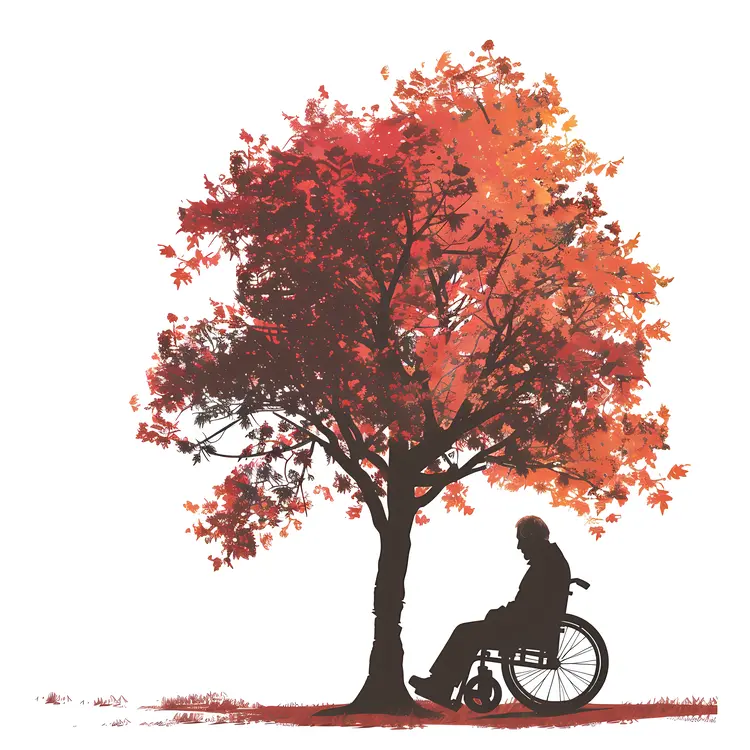 Silhouette of Person in Wheelchair under Autumn Tree