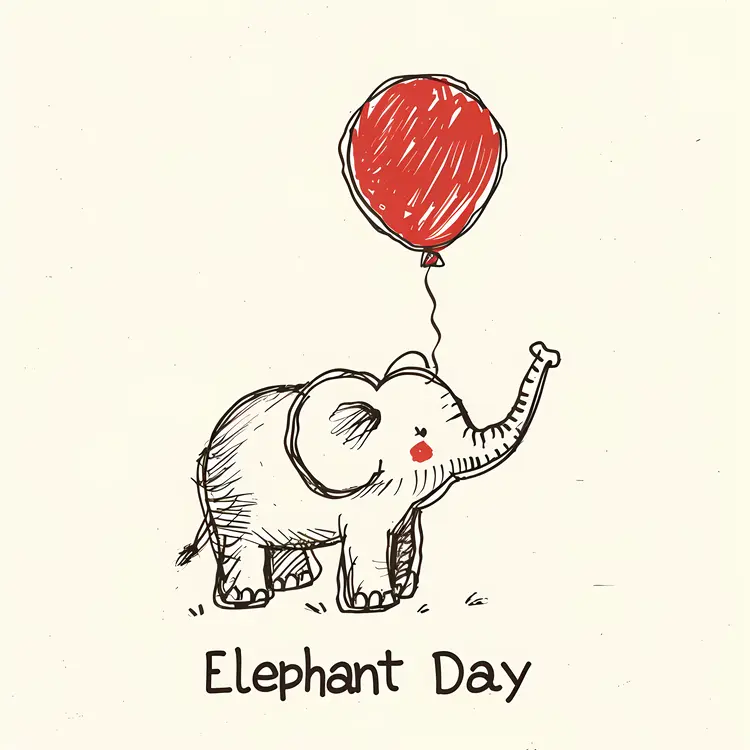 Cute Elephant with Balloon for Elephant Day