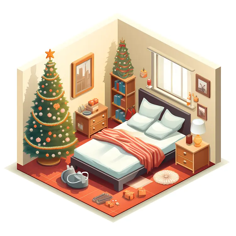Cozy Bedroom with Christmas Tree