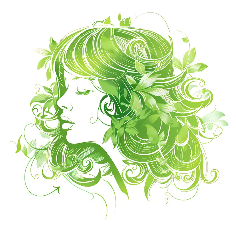 Green Woman with Leaves and Nature