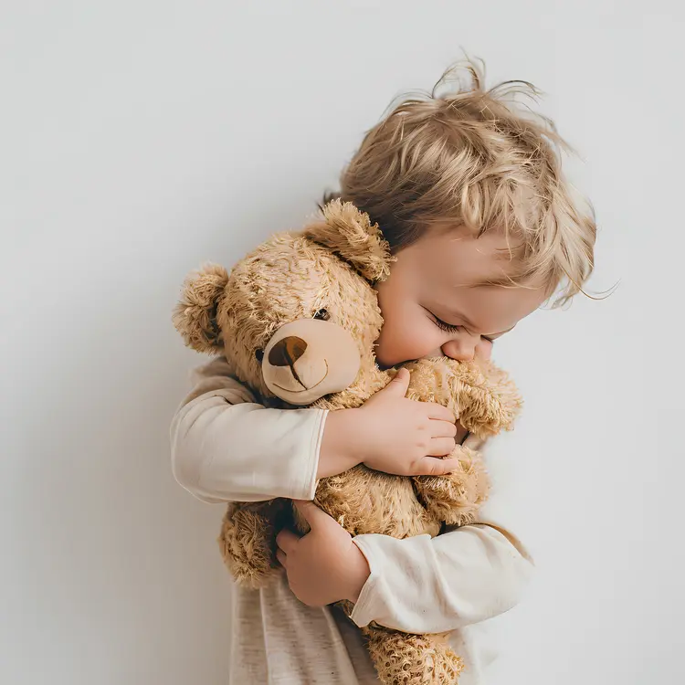 Affectionate Child Hugging Teddy Bear