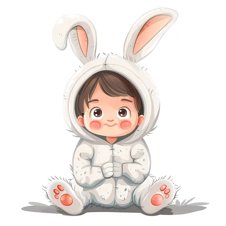 Cartoon Child in White Bunny Costume