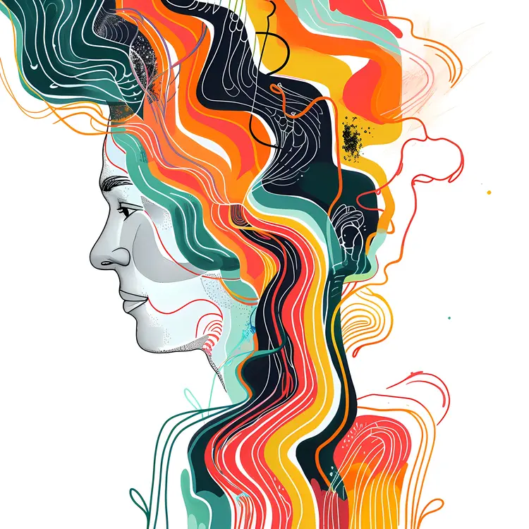 Colorful Abstract Face with Flowing Lines