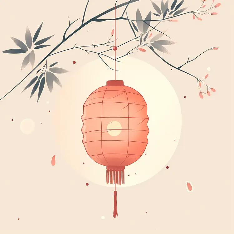 Red Hanging Lantern with Branches
