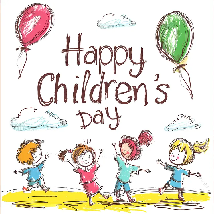 Happy Children's Day with Kids and Balloons