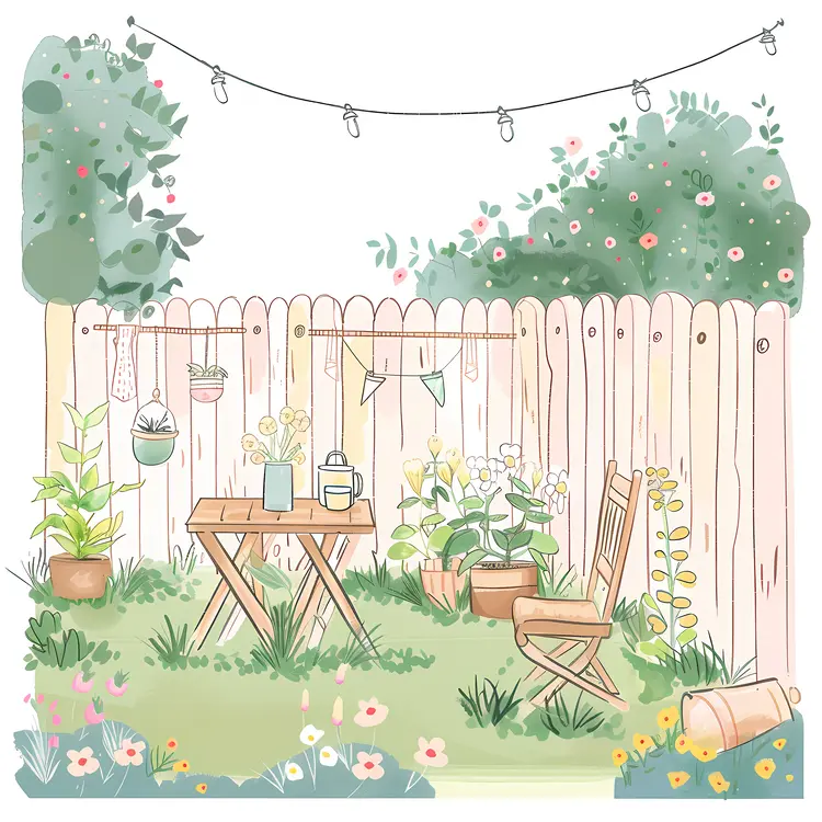 Cozy Backyard Garden with Table and Chair