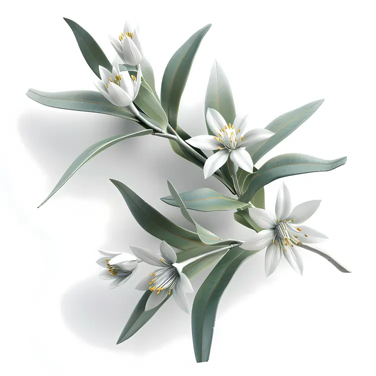 White Flowers with Green Leaves