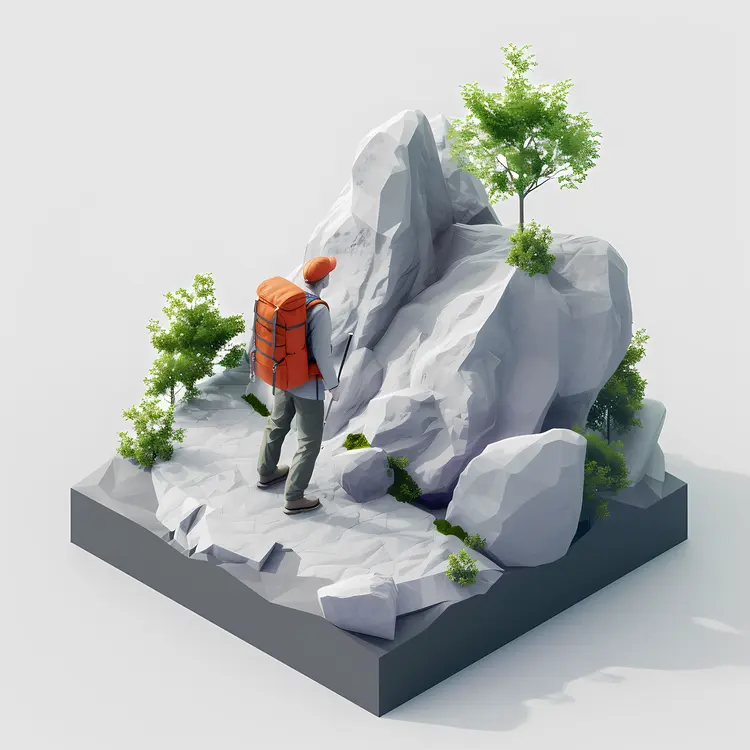 Hiker with Orange Backpack Near Mountain