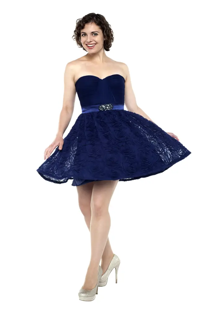 Woman in Blue Strapless Dress