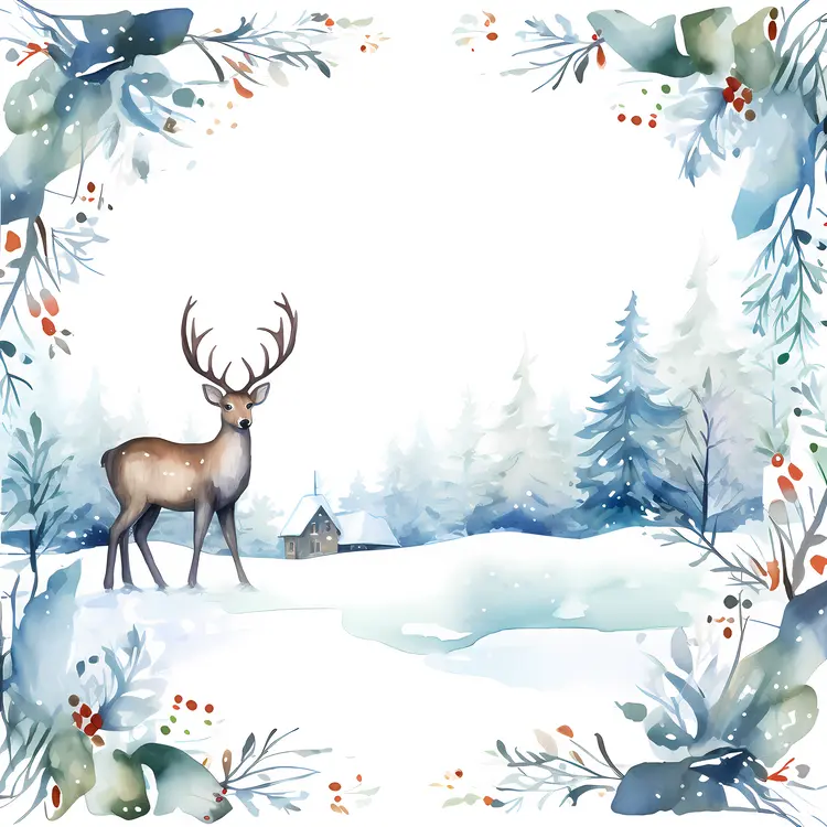 Deer in Winter Forest