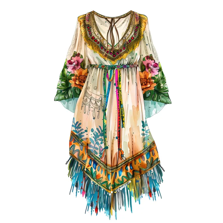 Vibrant Patterned Bohemian Dress