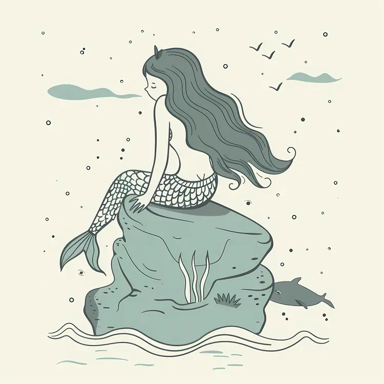Mermaid Sitting on Rock Illustration