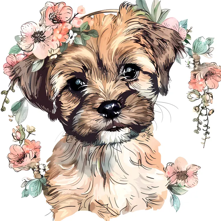 Puppy with Flower Garland