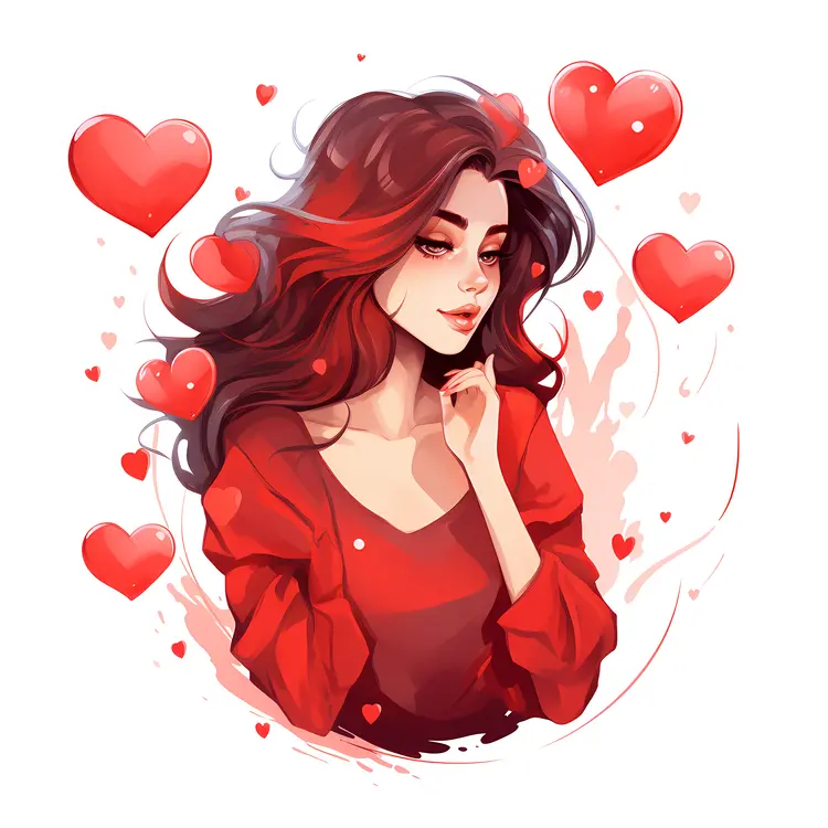 Girl in Red with Heart Balloons