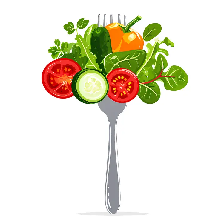 Fresh Salad on Fork with Vegetables