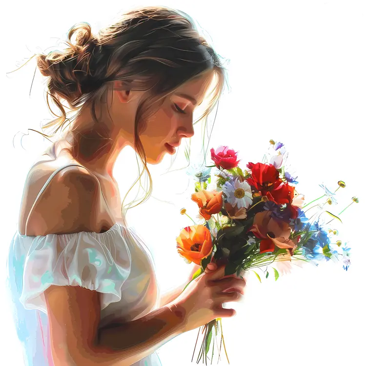 Woman Holding a Bouquet of Flowers