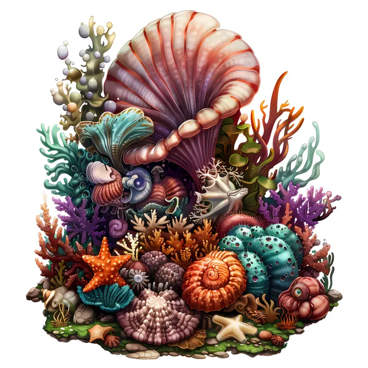 Colorful Coral and Shells Underwater