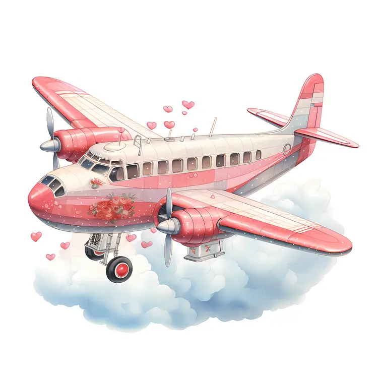 Adorable Pink and White Airplane with Hearts