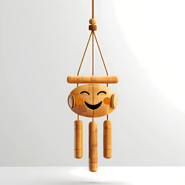 Cute Wooden Wind Chimes with Smiley Face