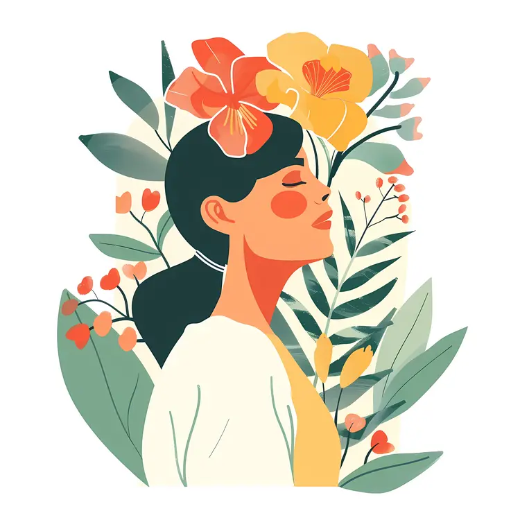 Woman with Flowers Illustration