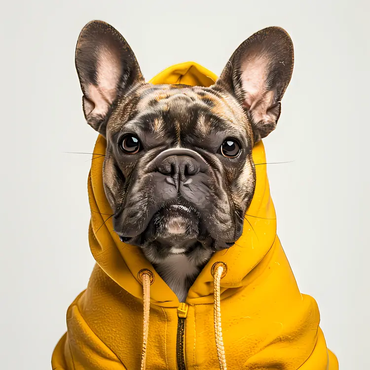 French Bulldog in Yellow Hoodie Portrait
