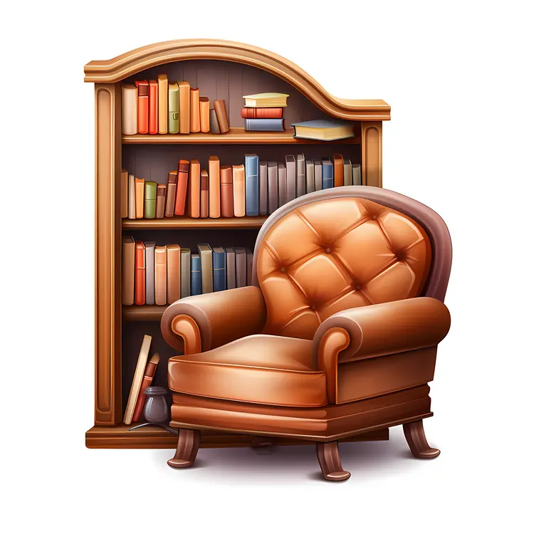 Classic Brown Armchair with Bookshelf