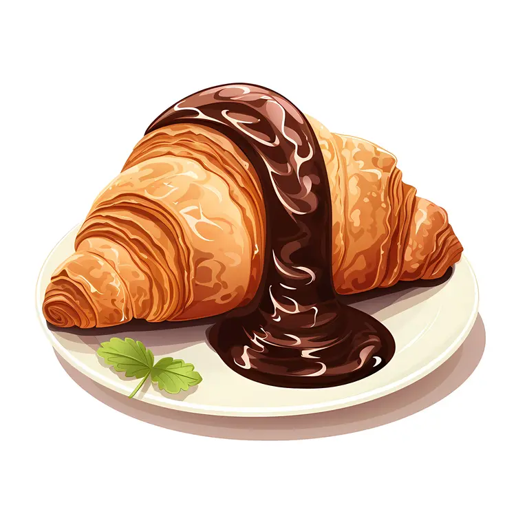 Chocolate Drizzled Croissant on Plate