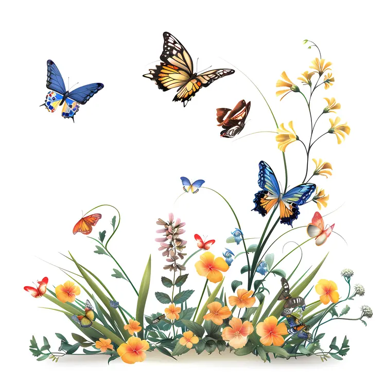 Butterflies and Wildflowers in a Meadow